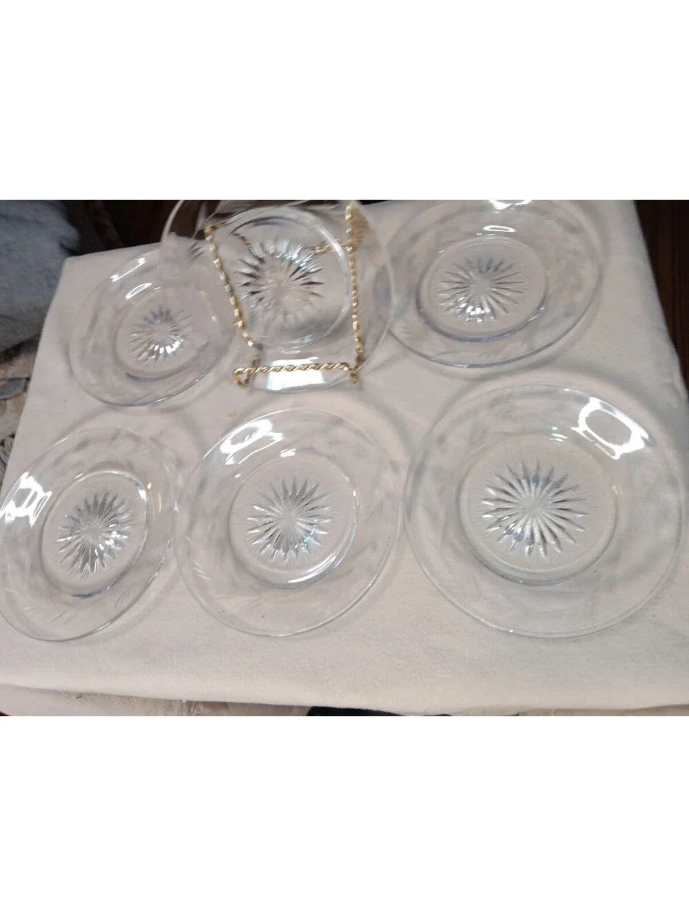 Set of 6 Vintage Glass Dessert / Tea Plates 4.75” - Starburst Design